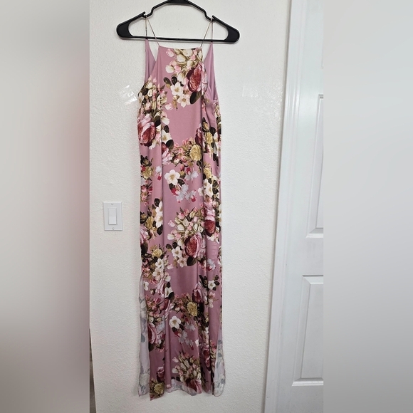 La Selva Women's Silk Floral  Maxi Dress  Slit Sides Strapy Sleeve Lightweight S - Picture 5 of 14